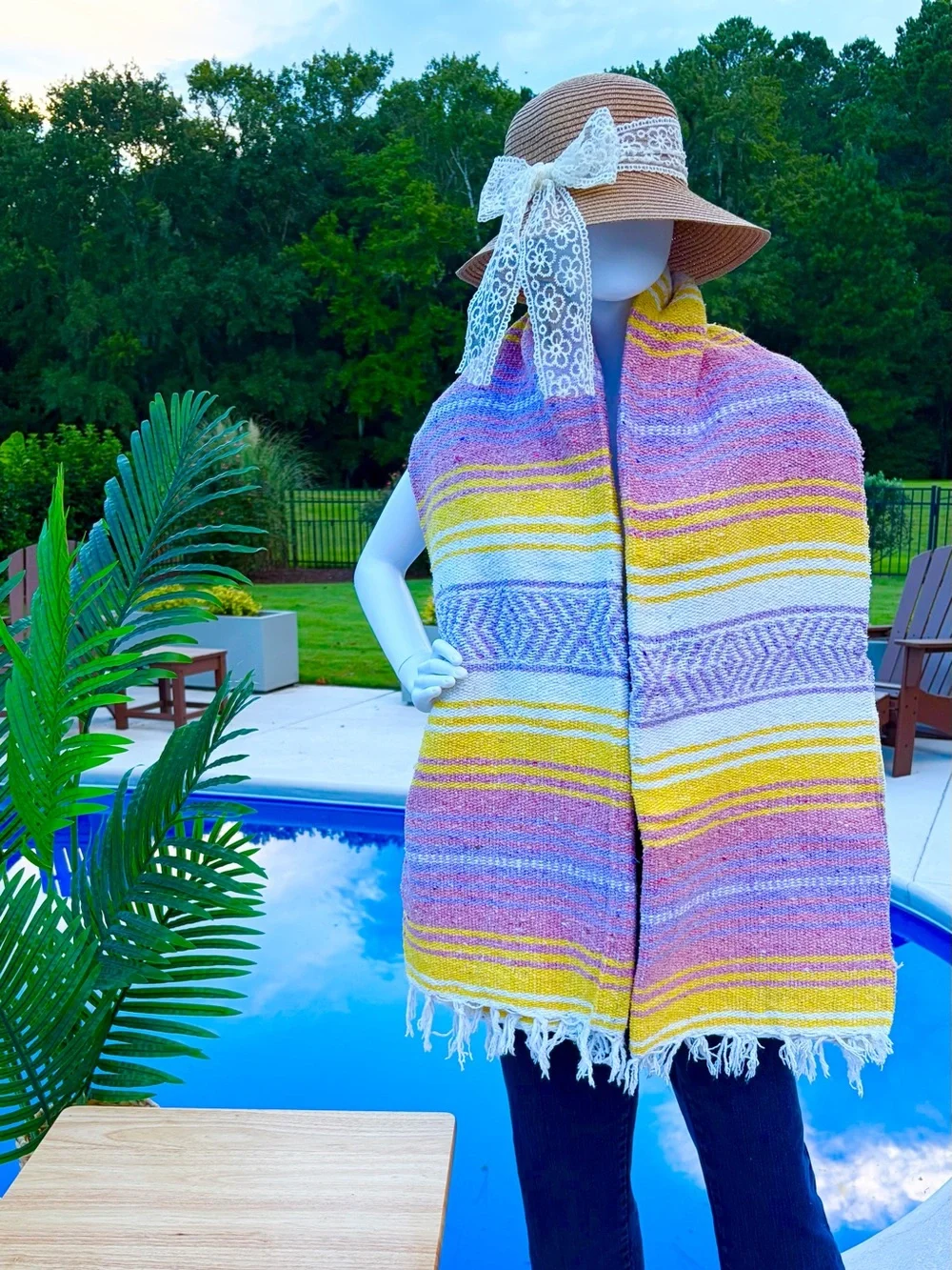 Mexican Falsa Blanket – Woven Striped Serape Throw with Fringe